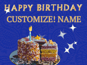 Birthday cake blue paisley background and sparkles