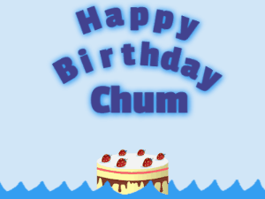 Happy Birthday GIF:Birthday shark gif: cream cake & blue text