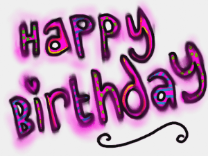 Pink flickering happy birthday animated gif with a name you customize moving into the scene and out again.