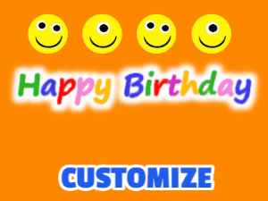 4 emoji happy faces spin as 4 cupcakes appear in this animated happy birthday gif with name you can customize