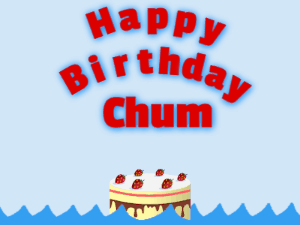 Happy Birthday GIF:Birthday shark gif: cream cake & red text