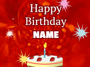 Happy Birthday GIF:Red birthday gif with sparks and cake