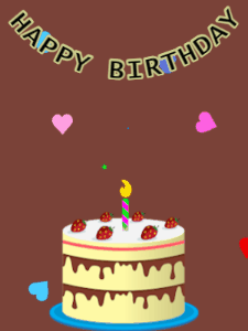 Happy Birthday GIF:Birthday GIF,cream cake,brown background,stars & hearts