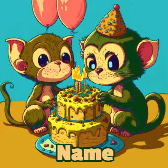 Happy Birthday GIF:Cute monkeys sharing birthday cake