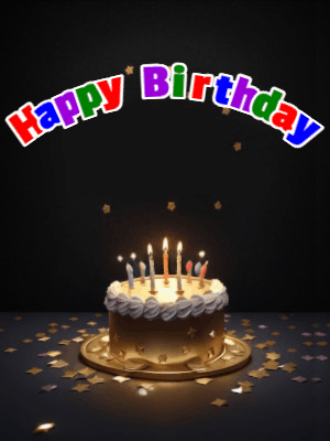 Dragon birthday gif with a happy birthday banner and name you can customize as the cartoon dragon lights the birthday candles