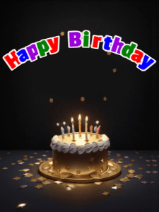 Dragon birthday gif with a happy birthday banner and name you can customize as the cartoon dragon lights the birthday candles