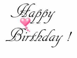 A beautiful and simple name happy birthday gif with hearts on a white background. Animated name and sparkles.