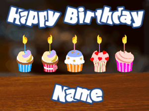Happy Birthday GIF:Cupcakes for Birthday,bar top background,white & navy text