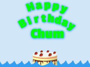 Happy Birthday GIF:Birthday shark gif: cream cake & green text