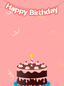 Happy Birthday GIF:Pink birthday GIF with a chocolate cake and hearts