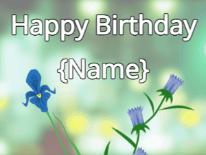 Happy Birthday GIF:Happy Birthday Flower GIF iris & tulips on a green