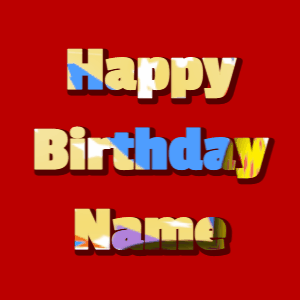 Happy Birthday GIF:hearts fireworks on blue, block font, party colors effect