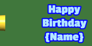 Happy Birthday GIF:fruity birthday cake on purple with baby blue & blue text