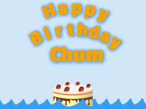 Happy Birthday GIF:Birthday shark gif: cream cake & orange text