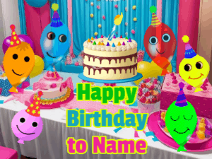 Happy Birthday GIF:Balloon Friends in Party room