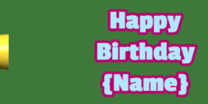 Happy Birthday GIF:fruity birthday cake on purple with baby blue & rouge text