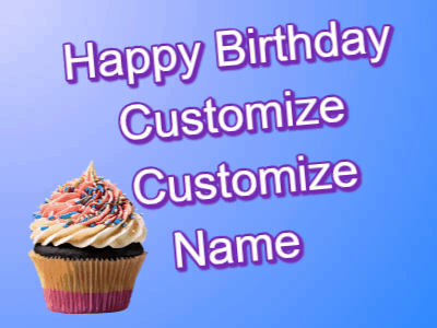 A single cupcake gif with lip kisses popping in and on this animated birthday gif you can customize with name.
