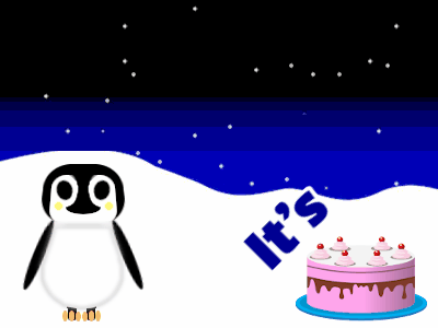 Happy Birthday, birthday-4130 @ Editable GIFs,Penguin: candy cake,orange text,% 3 fireworks