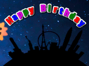 Cute Birthday GIF with a shooting star over a skyline at night followed by a name your can personalize.