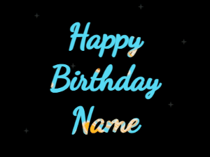 Happy Birthday GIF:heart fireworks,pink cake, block font, blue animation