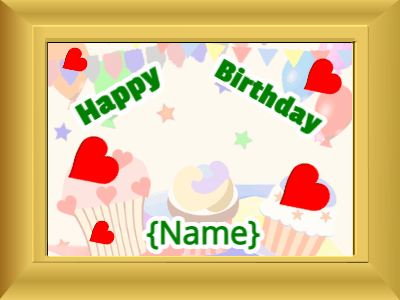 Happy Birthday, birthday-4304 @ Editable GIFs,Birthday picture: party hearts green cursive