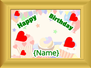 Happy Birthday GIF:Birthday picture: party hearts green cursive