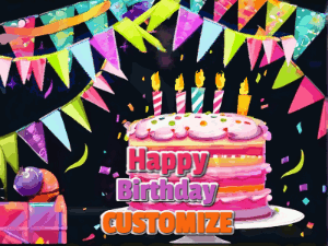A beautiful little birthday gif styled after paper cutout art with a birthday cake and falling confetti. It's customizable.