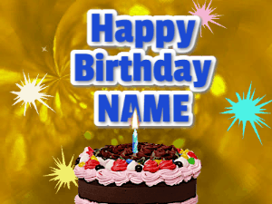 A glitter and sparkle happy birthday gif with swelling sparkles, a birthday cake, and 3 lines of text to customize