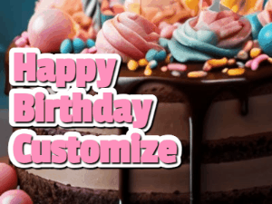 A beautiful and elegant birthday cake gif with pink text to customize and animated flowers.