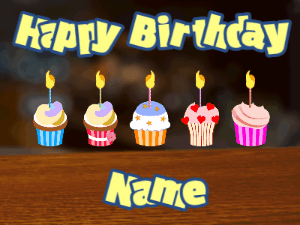 Happy Birthday GIF:Cupcakes for Birthday,bar top background,beige & navy text
