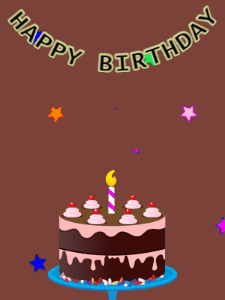 Happy Birthday GIF:Birthday GIF,chocolate cake,brown background,stars & stars