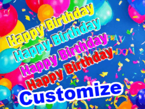 A bright blue birthday gif with star fireworks and a name you can customize.