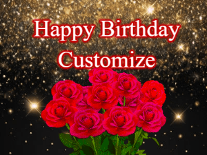 A beautiful birthday gif with a bouquet of flowers and animated hearts on a black and glitter background.