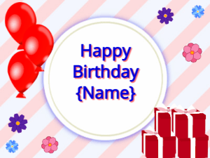 Happy Birthday GIF:red Balloons, red gift boxes, blue text