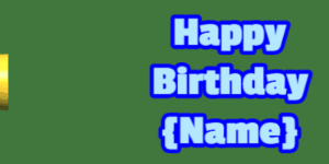 Happy Birthday GIF:cartoon birthday cake on purple with baby blue & blue text