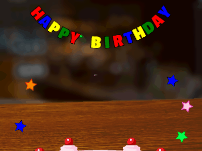 Happy Birthday GIF, birthday-4734 @ Editable GIFs,pink Cake, flying flares on a pub background