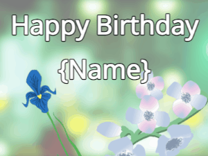 Happy Birthday GIF:Happy Birthday Flower GIF iris & blue on a green