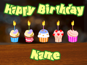 Happy Birthday GIF:Cupcakes for Birthday,bar top background,beige & green text