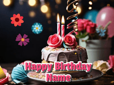 Flower Cake Happy Birthday GIF, birthday-507 @ Editable GIFs,Flower Rose Cake
