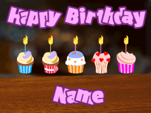 Happy Birthday GIF:Cupcakes for Birthday,bar top background,purple & purple text