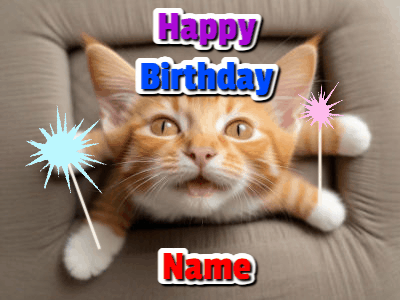 Cat Happy Birthday GIF, birthday-508 @ Editable GIFs,Sparklers and a Kitty Cat