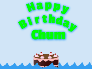 Happy Birthday GIF:Birthday shark gif: chocolate cake & green text