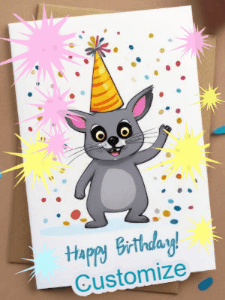 Happy Birthday GIF:Cute Birthday Card Raccoon with Sparklers