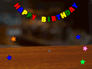 Happy Birthday GIF:candy Cake, flying hearts on a pub background