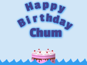 Happy Birthday GIF:Birthday shark gif: pink cake & blue text
