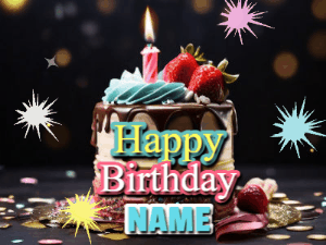 Happy Birthday GIF:Swirling glitter and sparkles birthday cake