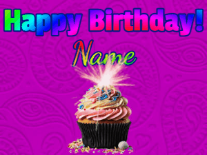 Happy Birthday GIF:Birthday Cupcake Rainbow Text