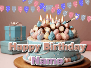 Happy Birthday GIF:Birthday Cake and Falling Confetti