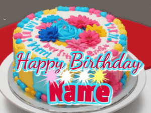 An animated Happy Birthday GIF with a cake and letters you can customize with sparklers on top of them.