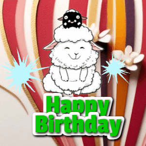 A cute lamb gif with a bouncing lamb with sparklers with text flashing Happy Birthday Name that can be customized.